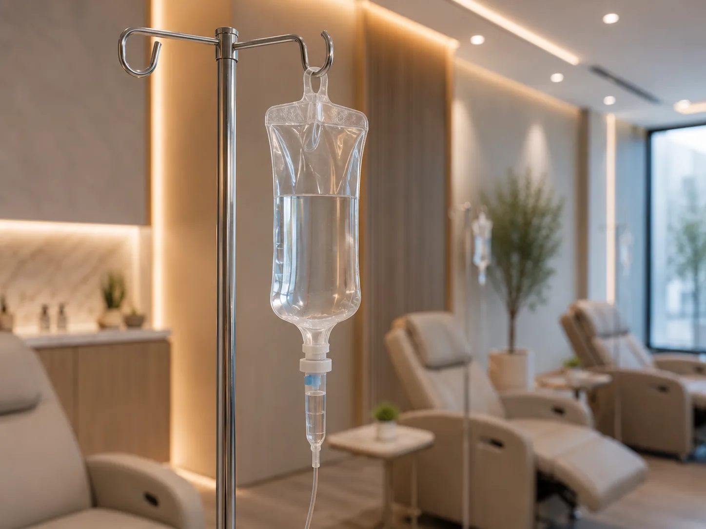 Close view of a prepared intravenous fluid drip