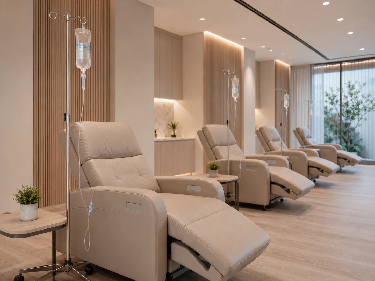 Guests receiving monitored IV infusions in a wellness lounge