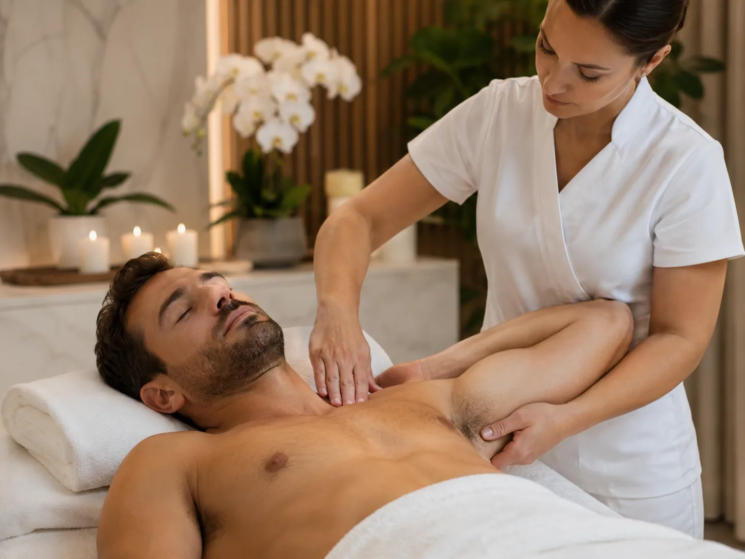 Male guest receiving lymphatic-focused wellness care